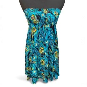 Blue and Green Peacock Print dress